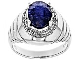 Pre-Owned Blue Mahaleo(R) Sapphire Rhodium Over Silver Mens Ring 3.67ctw