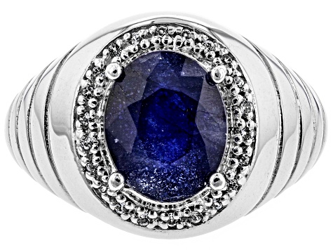 Pre-Owned Blue Mahaleo(R) Sapphire Rhodium Over Silver Mens Ring 3.67ctw