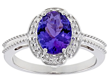 Picture of Pre-Owned Blue Tanzanite And White Diamond Rhodium Over 10K Accent White Gold Ring 1.59ctw
