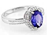 Pre-Owned Blue Tanzanite And White Diamond Rhodium Over 10K Accent White Gold Ring 1.59ctw
