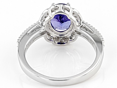 Pre-Owned Blue Tanzanite And White Diamond Rhodium Over 10K Accent White Gold Ring 1.59ctw