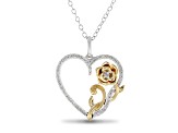Pre-Owned Enchanted Disney Belle Heart Pendant White Diamond Rhodium And 14k Yellow Gold Over Silver