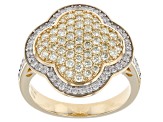 Pre-Owned Natural Yellow And White Diamond 14k Yellow Gold Cluster Ring 1.33ctw