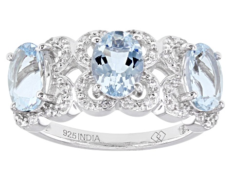 Pre-Owned Blue Aquamarine Rhodium Over Sterling Silver Ring 2.18ctw