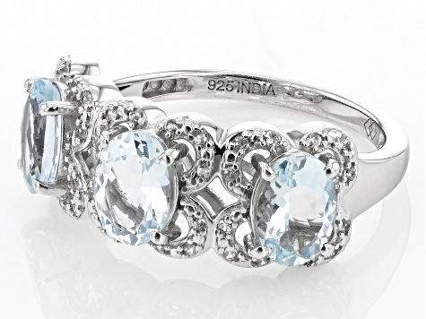 Pre-Owned Blue Aquamarine Rhodium Over Sterling Silver Ring 2.18ctw