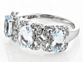 Pre-Owned Blue Aquamarine Rhodium Over Sterling Silver Ring 2.18ctw