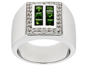 Pre-Owned Green Chrome Diopside Rhodium Over Sterling Silver Men's Ring 1.32ctw