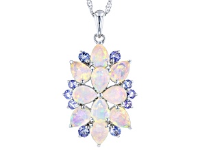 Pre-Owned Multi Color Ethiopian Opal Rhodium Over  Sterling Silver Pendant With Chain 4.31ctw.