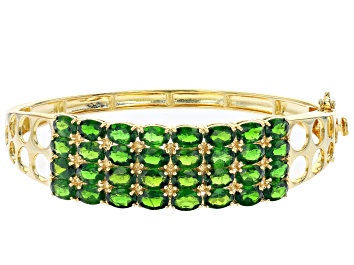 Picture of Pre-Owned Green Chrome Diopside 18k Yellow Gold Over Sterling Silver Bangle Bracelet 14.40ctw