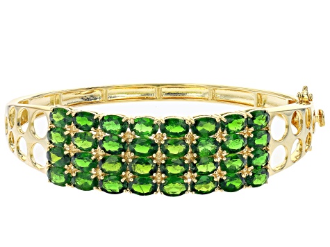 Pre-Owned Green Chrome Diopside 18k Yellow Gold Over Sterling Silver Bangle Bracelet 14.40ctw