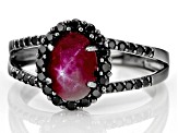 Pre-Owned Red Indian Star Ruby Black Rhodium Over Sterling Silver Ring 2.54ctw