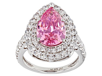 Picture of Pre-Owned Pink And White Cubic Zirconia Rhodium Over Sterling Silver Ring 9.59ctw