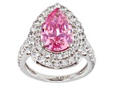 Pre-Owned Pink And White Cubic Zirconia Rhodium Over Sterling Silver Ring 9.59ctw