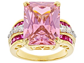 Pre-Owned Pink & White Cubic Zirconia and Lab Ruby Rhodium And 18k Yellow Gold Over Silver Ring