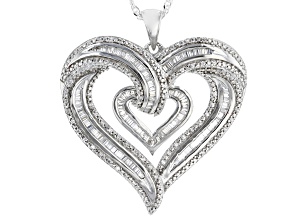 Pre-Owned White Cubic Zirconia Rhodium Over Sterling Silver Heart Pendant With Chain 1.77ctw