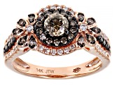 Pre-Owned White and Champagne Diamond 14k Rose Gold Center Design Ring 1.00ctw