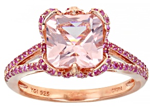 Pre-Owned Pink Morganite Simulant And Pink Cubic Zirconia 18K Rose Gold Over Sterling Silver Ring 6.