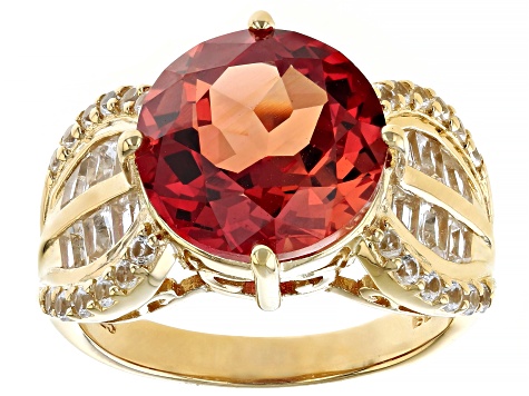 Pre-Owned Orange Lab Created Padparadscha Sapphire 18k Yellow Gold Over Silver Ring 8.39ctw