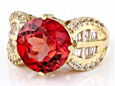 Pre-Owned Orange Lab Created Padparadscha Sapphire 18k Yellow Gold Over Silver Ring 8.39ctw