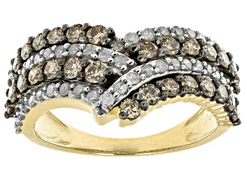 Picture of Pre-Owned Champagne And White Diamond 10k Yellow Gold Cluster Ring 1.50ctw