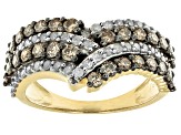 Pre-Owned Champagne And White Diamond 10k Yellow Gold Cluster Ring 1.50ctw