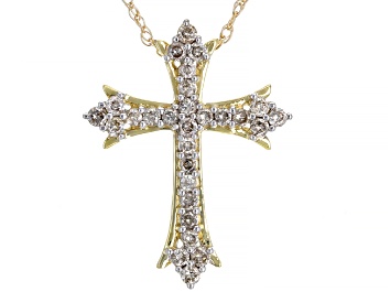 Picture of Pre-Owned Diamond 10k Yellow Gold Cross Pendant With 18" Rope Chain 0.50ctw