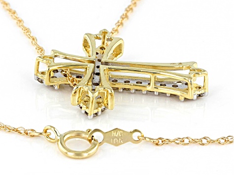 Pre-Owned Diamond 10k Yellow Gold Cross Pendant With 18" Rope Chain 0.50ctw