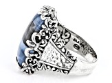 Pre-Owned Blue Opal Silver Hammered Ring