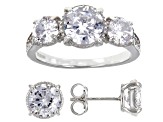 Pre-Owned White Cubic Zirconia Rhodium Over Silver Ring and Earrings Set 7.36ctw