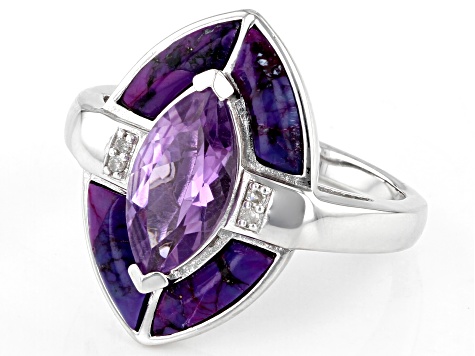 Pre-Owned Purple Marquise Amethyst Rhodium Over Sterling Silver Ring 1.52ctw