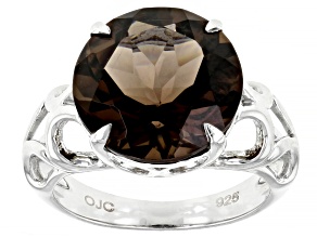 Pre-Owned Brown Smoky Quartz Rhodium Over Sterling Silver Solitaire Ring 6.4ct