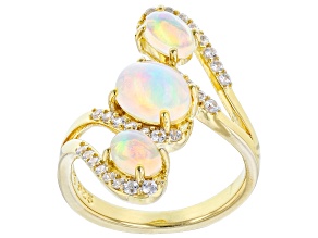 Pre-Owned Multicolor Opal 18K Yellow Gold Over Silver Ring 1.86ctw