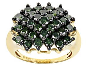 Pre-Owned Green Diamond 10K Yellow Gold Cluster Ring 3.00ctw
