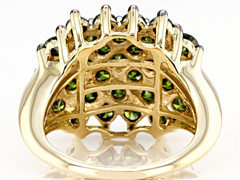 Pre-Owned Green Diamond 10K Yellow Gold Cluster Ring 3.00ctw