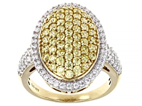 Pre-Owned Yellow And White Cubic Zirconia 18k Yellow Gold Over Sterling Silver Ring 3.25ctw