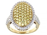 Pre-Owned Yellow And White Cubic Zirconia 18k Yellow Gold Over Sterling Silver Ring 3.25ctw