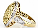 Pre-Owned Yellow And White Cubic Zirconia 18k Yellow Gold Over Sterling Silver Ring 3.25ctw