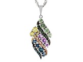 Pre-Owned Multi-Color Sapphire Rhodium Over Silver Pendant with Chain 1.15ctw