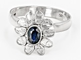 Pre-Owned Polki Diamond and Sapphire Sterling Silver Ring .54ct