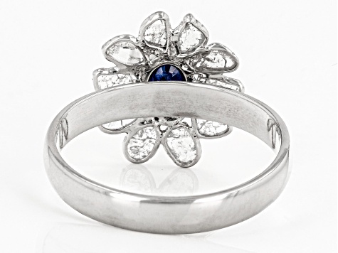 Pre-Owned Polki Diamond and Sapphire Sterling Silver Ring .54ct