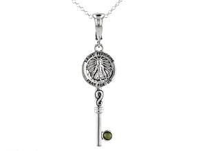 Pre-Owned Green 3mm Connemara Marble St. Peregrine Sterling Silver Key Enhancer With 24" Chain