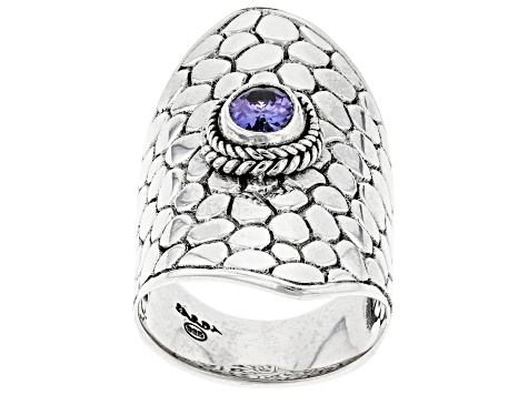 Pre-Owned Blue Tanzanite Silver Hammered Ring .64ct