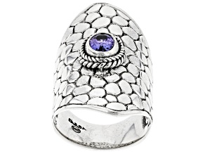 Pre-Owned Blue Tanzanite Silver Hammered Ring .64ct