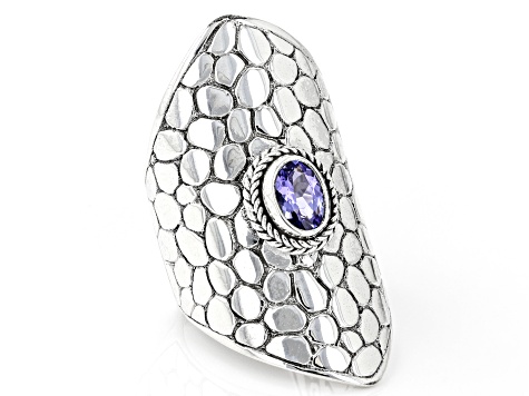 Pre-Owned Blue Tanzanite Silver Hammered Ring .64ct