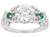 Pre-Owned Moissanite and Zambian Emerald Platineve ring 2.66ctw DEW.