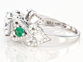 Pre-Owned Moissanite and Zambian Emerald Platineve ring 2.66ctw DEW.