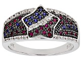 Pre-Owned Red Lab Created Ruby & Blue Sapphire Rhodium Over Silver Ring .40ctw