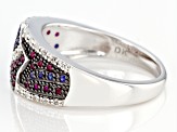 Pre-Owned Red Lab Created Ruby & Blue Sapphire Rhodium Over Silver Ring .40ctw
