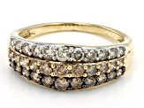 Pre-Owned Shades Of Champagne Diamond 10k Yellow Gold Wide Band Ring 0.95ctw
