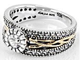 Pre-Owned White Cubic Zirconia Sterling Silver and 10K Yellow Gold Brave Heart Ring